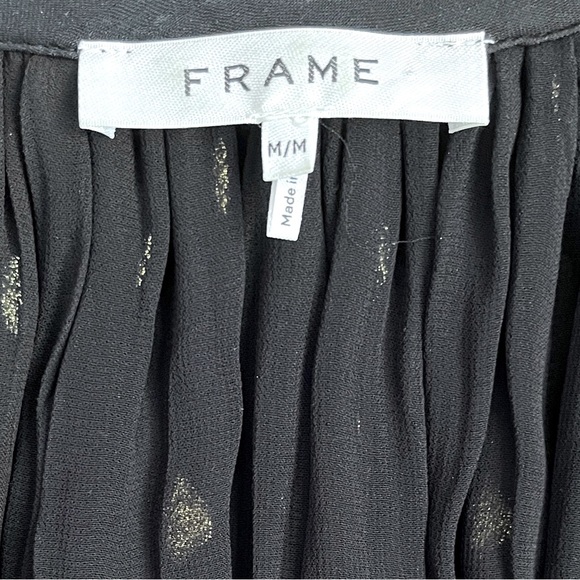 FRAME Black Sheer Gold Metallic Tie Neck Long Sleeve Blouse Women’s Top Size M - Picture 9 of 11